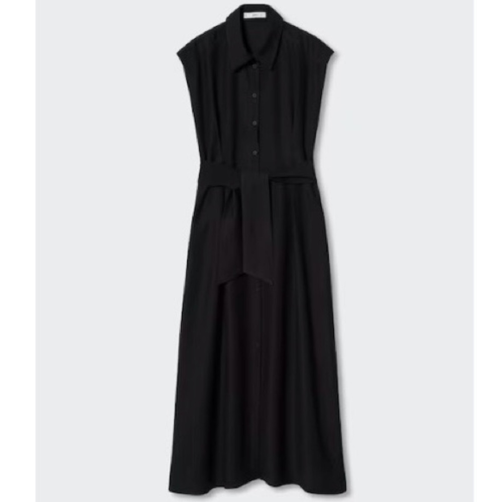 Mango Black Flowy Shirt Dress - Picture 1 of 11